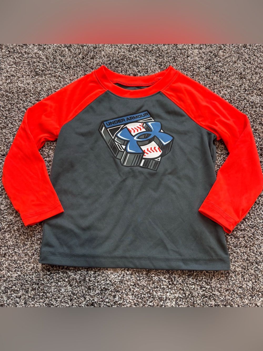 Under Armour 2T Orange and Gray Boys' Baseball Logo Long Sleeve Tee